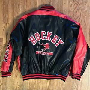 vintage hockey leather bomber letterman jacket